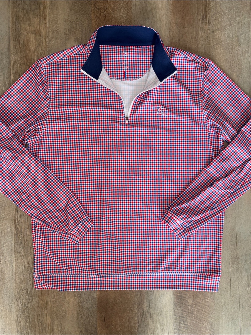 Rhoback Men's Large Red & Blue Gingham Quarter-Zip Pullover